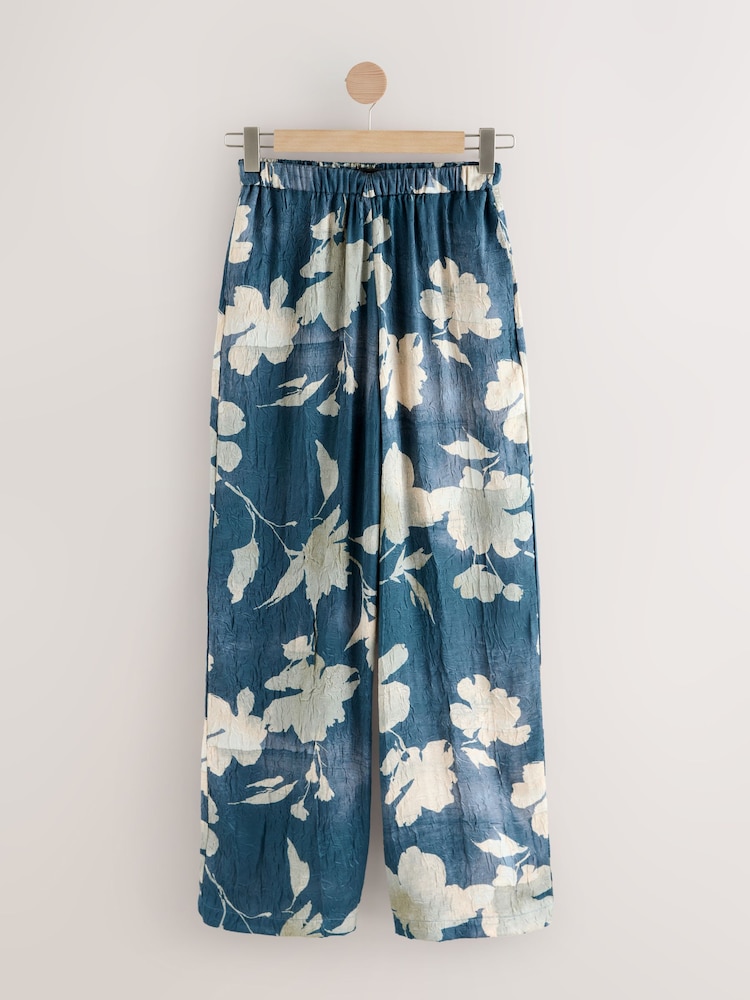Blue Crinkle Satin Wide Leg Trousers - Image 1 of 3 Blue Crinkle Satin Wide Leg Trousers - Image 1 of 3