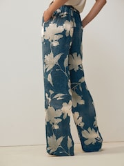 Blue Crinkle Satin Wide Leg Trousers - Image 4 of 8