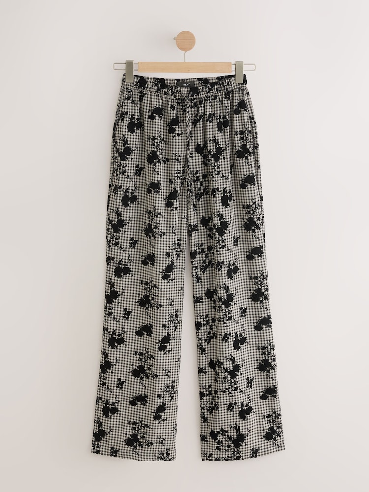 أسود/أبيض - Flocked Gingham Wide Leg Trousers - صورة 1 من 3