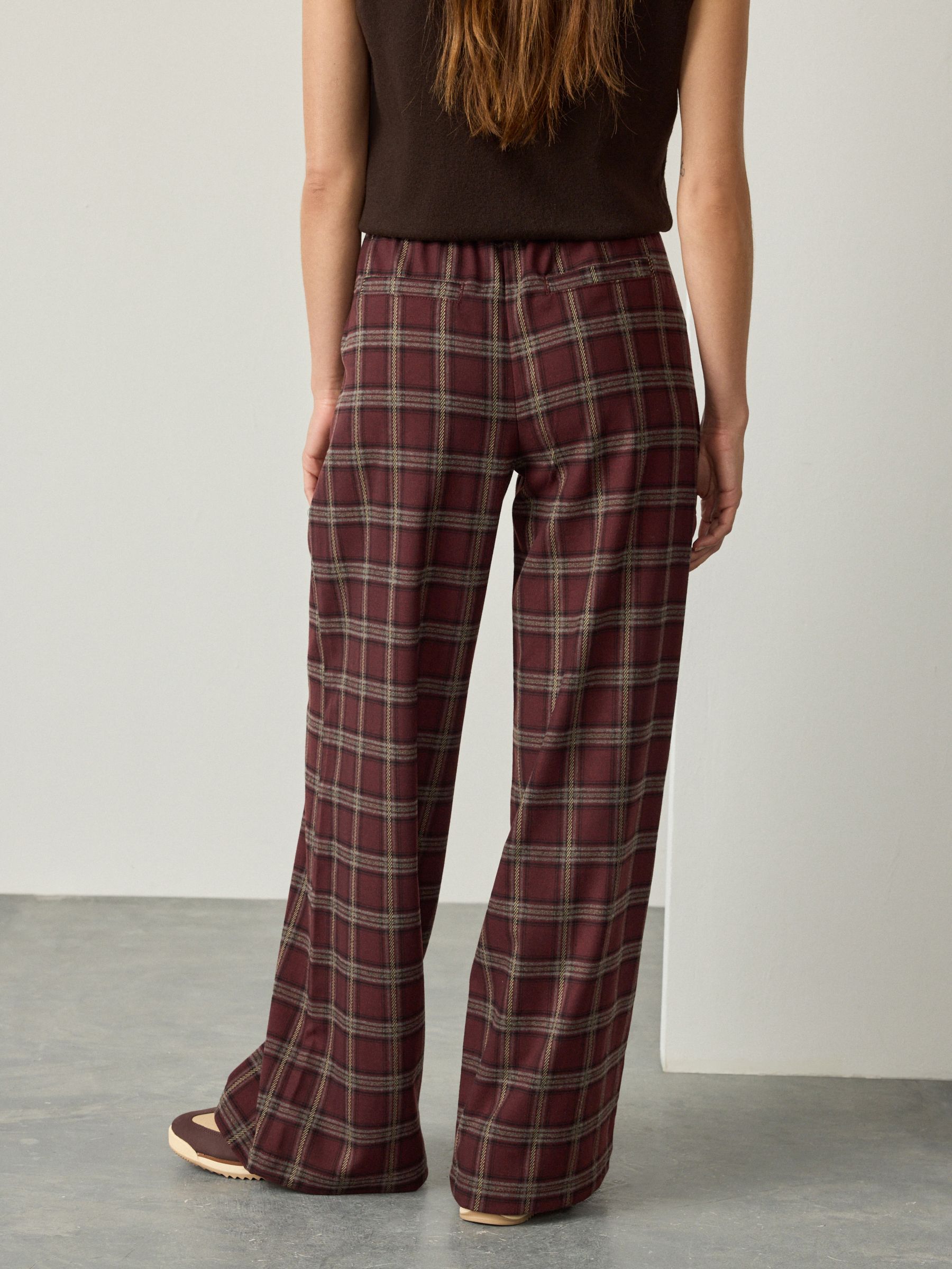 Buy Burgundy Red Pull On Wide leg Check Trousers from Next USA
