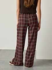 Burgundy Red Pull On Wide leg Check Trousers - Image 4 of 8