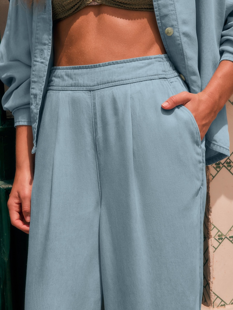 Bleach Denim Lightweight Denim Pull On Wide Leg Trousers - Image 4 of 4