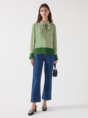 LK Bennett Green Lize Treetop & Birch Viscose Diagonal Stripe Shirt - Image 1 of 4