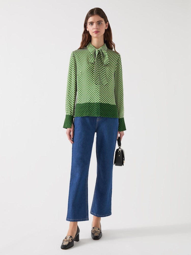 LK Bennett Green Lize Treetop & Birch Viscose Diagonal Stripe Shirt - Image 1 of 4