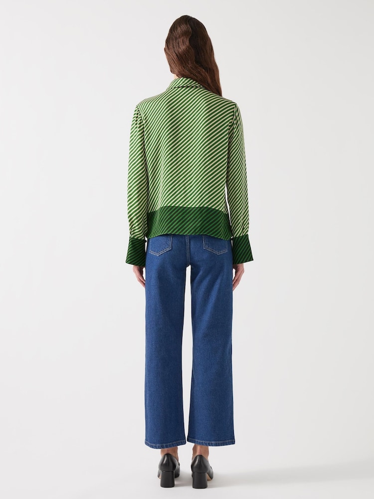 LK Bennett Green Lize Treetop & Birch Viscose Diagonal Stripe Shirt - Image 2 of 4 LK Bennett Green Lize Treetop & Birch Viscose Diagonal Stripe Shirt - Image 2 of 4