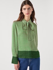 LK Bennett Green Lize Treetop & Birch Viscose Diagonal Stripe Shirt - Image 3 of 4