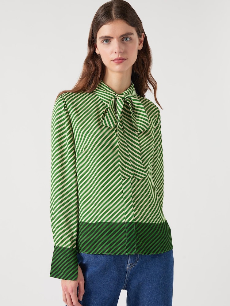 LK Bennett Green Lize Treetop & Birch Viscose Diagonal Stripe Shirt - Image 3 of 4