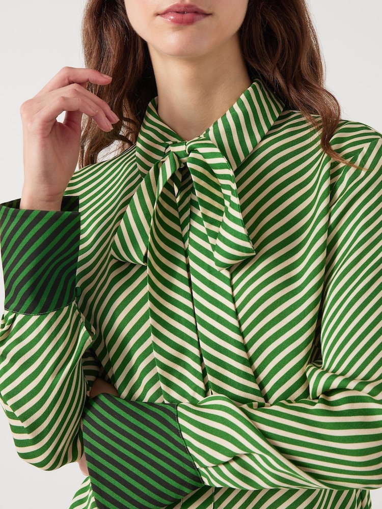LK Bennett Green Lize Treetop & Birch Viscose Diagonal Stripe Shirt - Image 4 of 4