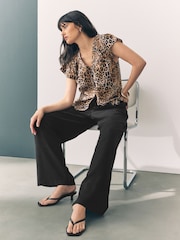 Black/White Tie Waist Wide Leg Linen Blend Trousers 2 Pack - Image 3 of 9