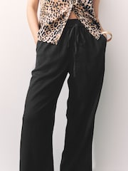 Black/White Tie Waist Wide Leg Linen Blend Trousers 2 Pack - Image 4 of 9