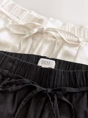 Black/White Tie Waist Wide Leg Linen Blend Trousers 2 Pack - Image 8 of 9
