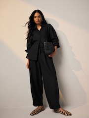 Black/Pink Tie Waist Barrel Leg Linen Blend Trousers 2 Pack - Image 3 of 10