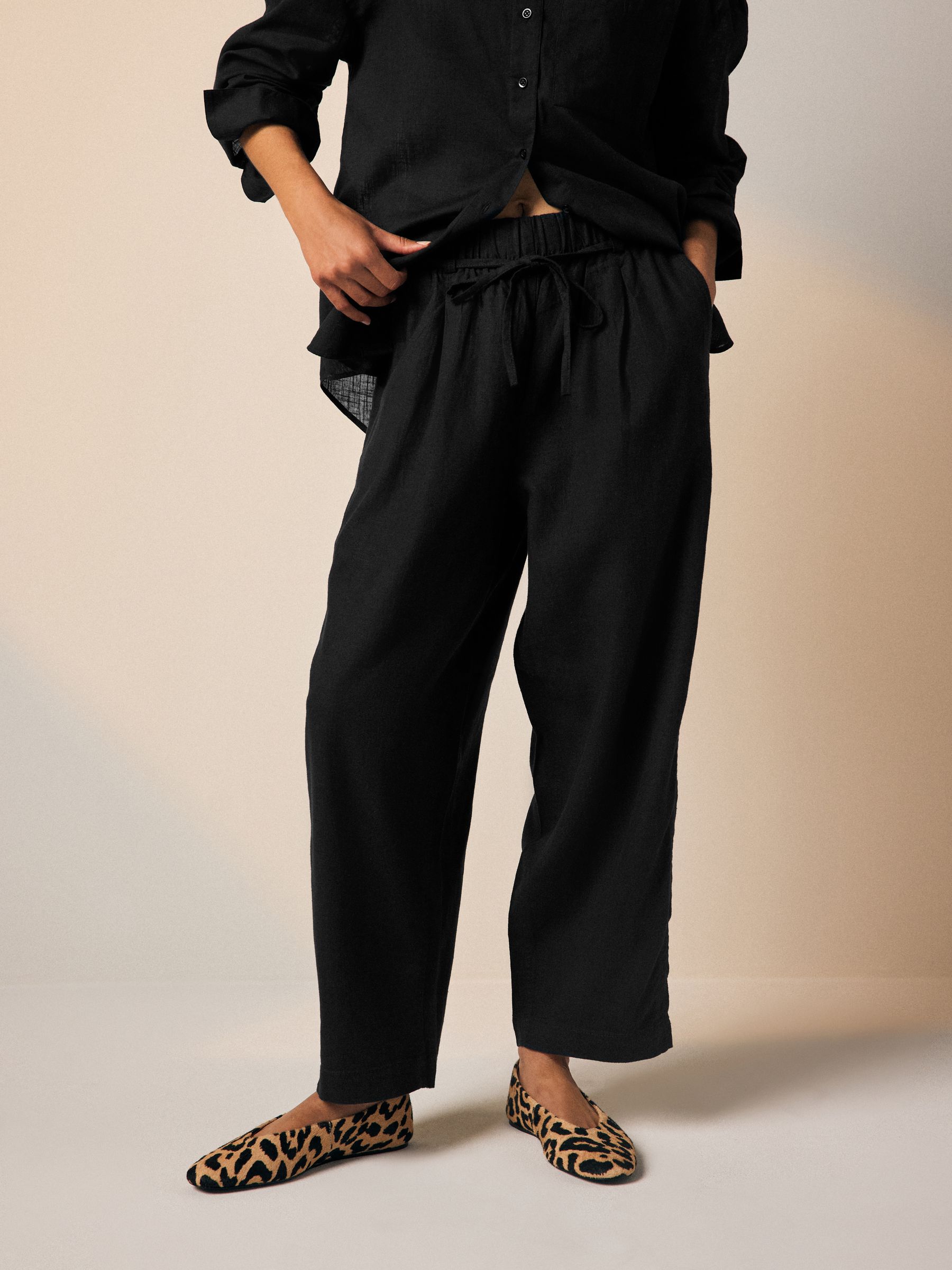 Buy Black/Pink Tie Waist Barrel Leg Linen Blend Trousers 2 Pack