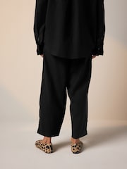 Black/Pink Tie Waist Barrel Leg Linen Blend Trousers 2 Pack - Image 5 of 10