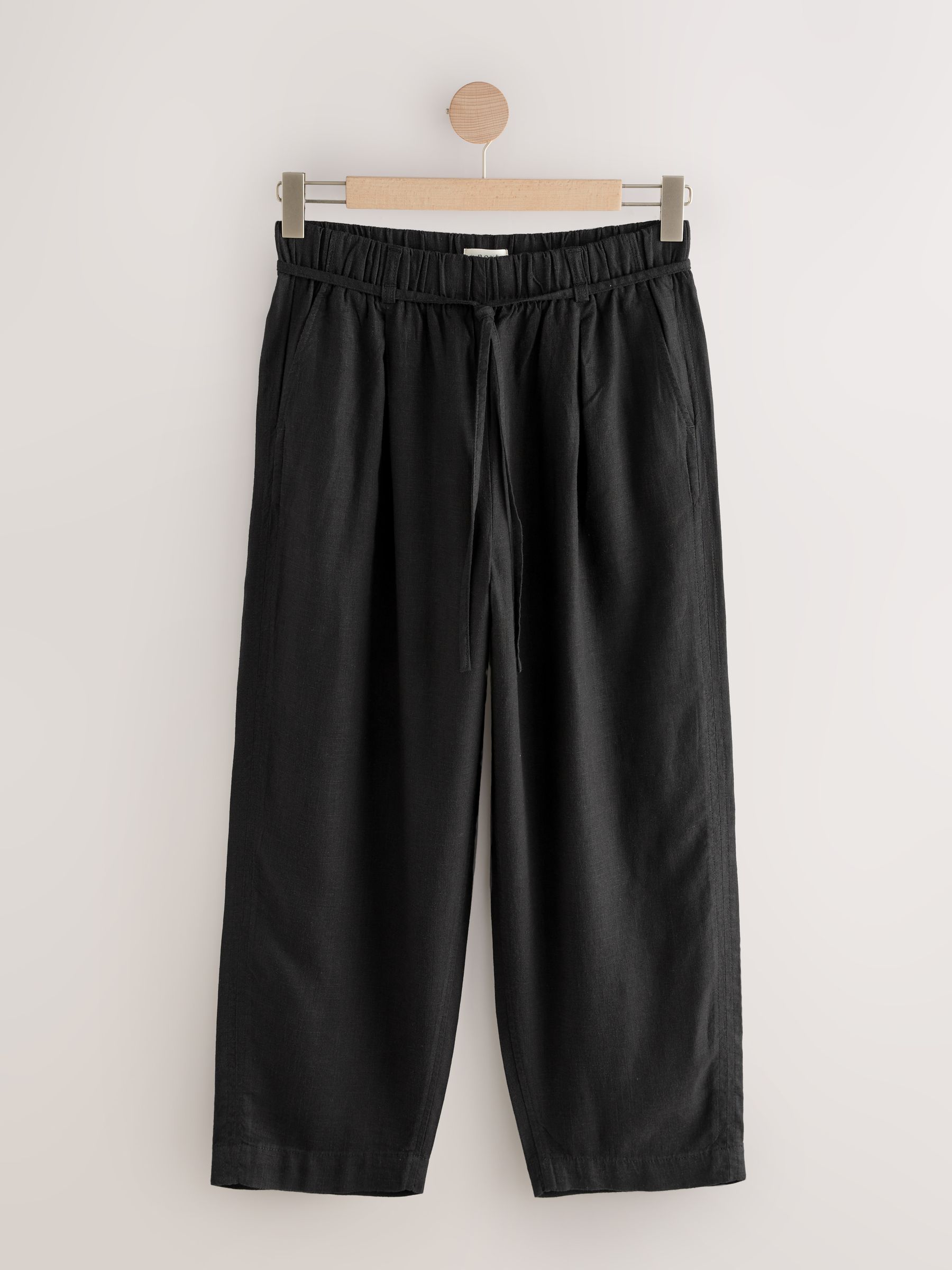Buy Black/Pink Tie Waist Barrel Leg Linen Blend Trousers 2 Pack