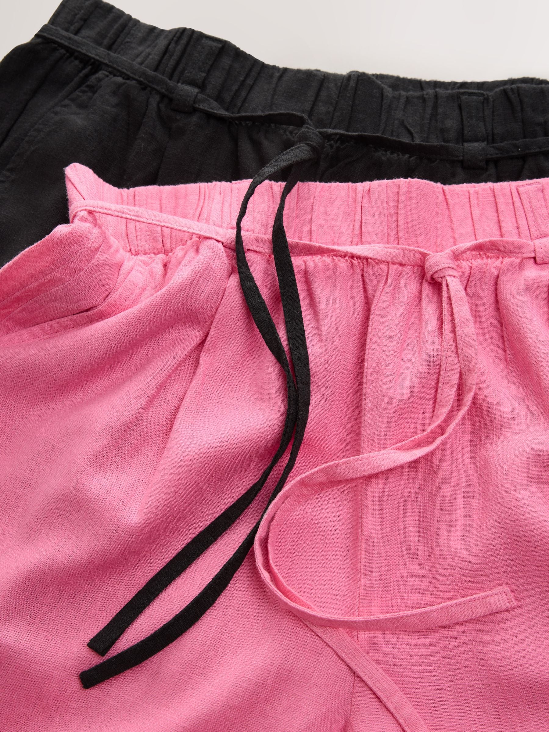 Buy Black/Pink Tie Waist Barrel Leg Linen Blend Trousers 2 Pack