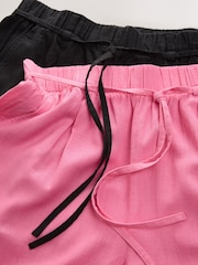 Black/Pink Tie Waist Barrel Leg Linen Blend Trousers 2 Pack - Image 8 of 10