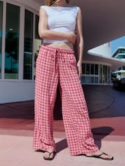 Pink/Red Gingham Pull On Wide Leg Trousers with Linen - Image 3 of 8