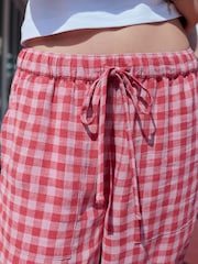 Pink/Red Gingham Pull On Wide Leg Trousers with Linen - Image 5 of 8