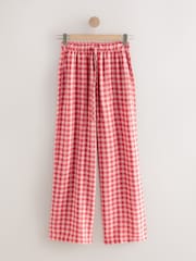Pink/Red Gingham Pull On Wide Leg Trousers with Linen - Image 6 of 8