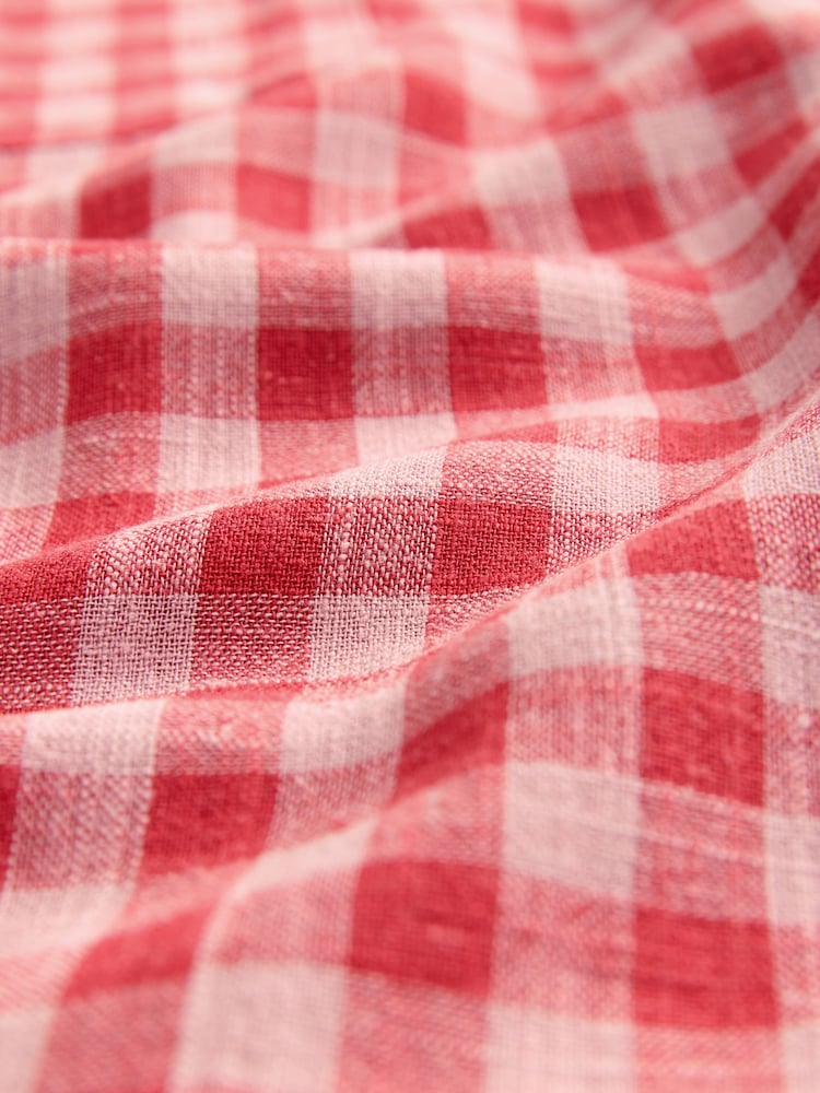 Pink/Red Gingham Pull On Wide Leg Trousers with Linen - Image 7 of 8