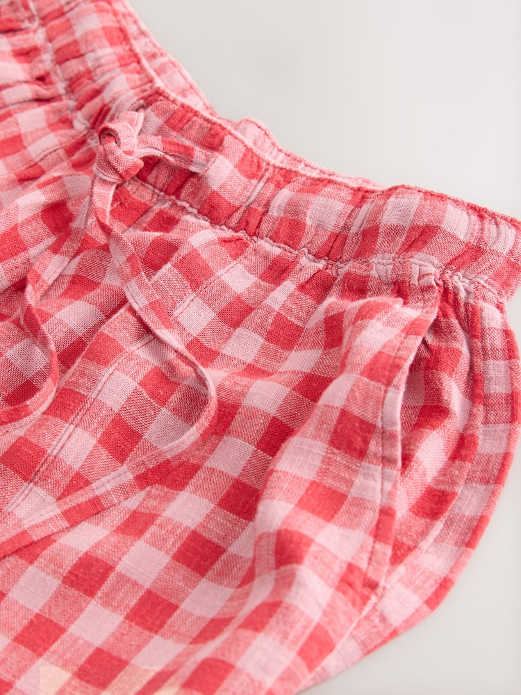 Pink/Red Gingham Pull On Wide Leg Trousers with Linen - Image 8 of 8 Pink/Red Gingham Pull On Wide Leg Trousers with Linen - Image 8 of 8