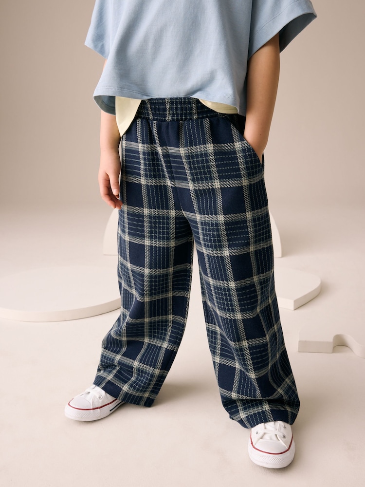 Navy Check Wide Leg Trousers (3-16yrs) - Image 2 of 4
