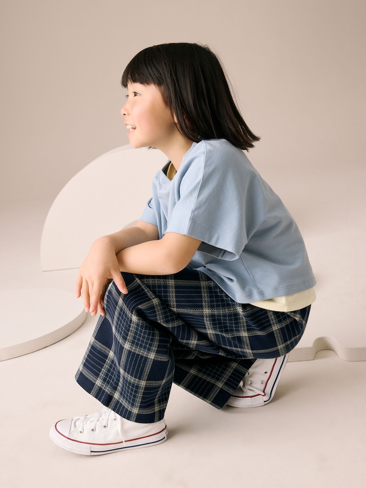Navy Check Wide Leg Trousers (3-16yrs) - Image 4 of 4
