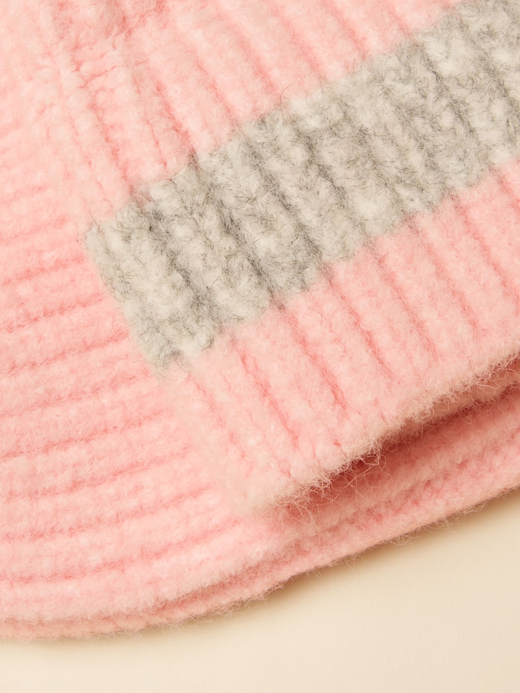 Joules Popley Pink Grey Stripe Beanie - Image 4 of 4 Joules Popley Pink Grey Stripe Beanie - Image 4 of 4