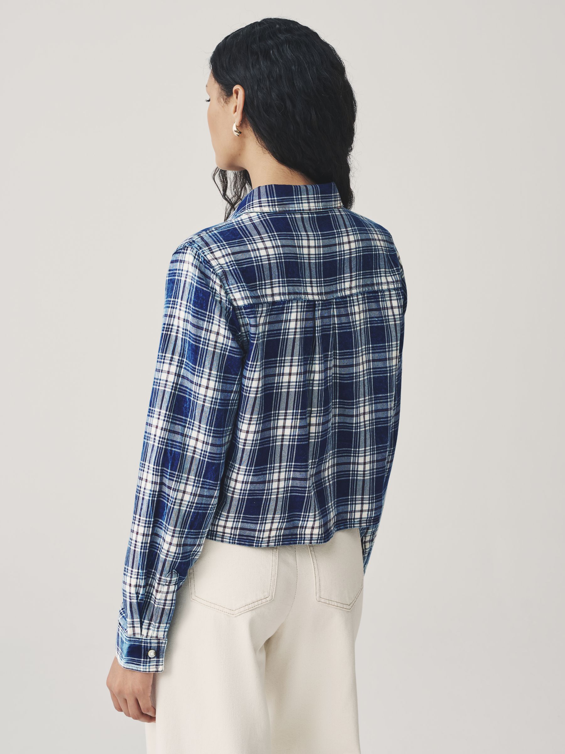 Buy Mid Blue Denim Cropped Check Shirt from the Next UK online shop