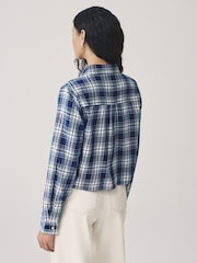 Mid modra Denim - Odrezana karirasta srajca - Slika 3 iz 7