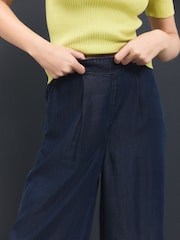 Dark Blue Lightweight Denim Pull On Wide Leg Trousers - Image 4 of 7