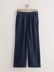 Dark Blue Lightweight Denim Pull On Wide Leg Trousers - Image 5 of 7