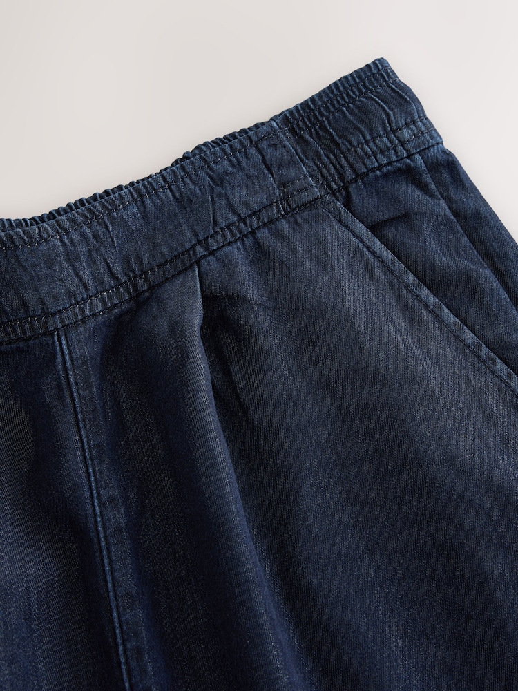 Dark Blue Lightweight Denim Pull On Wide Leg Trousers - Image 7 of 7