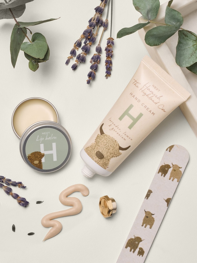 Hamish the Highland Cow Monogram Letter Hand & Lip Care Gift Set - Image 1 of 3