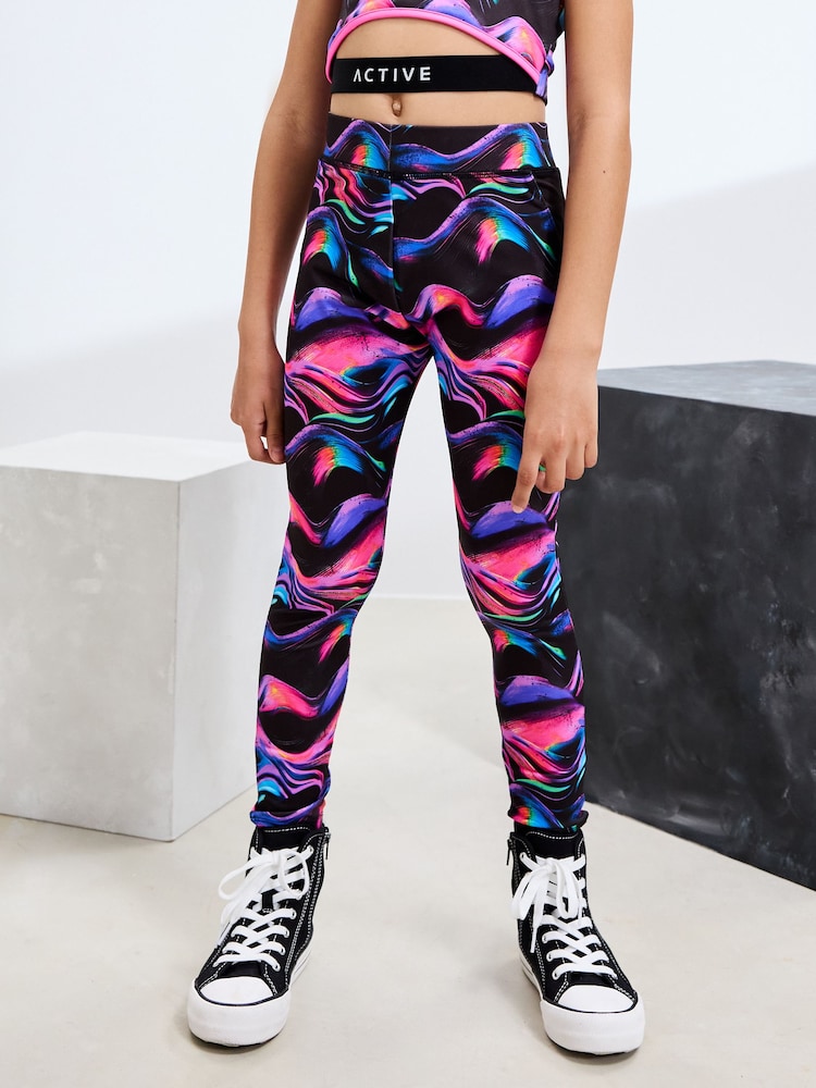 Black Multi Wave Sports Leggings (3-16yrs) - Image 2 of 8 Black Multi Wave Sports Leggings (3-16yrs) - Image 2 of 8