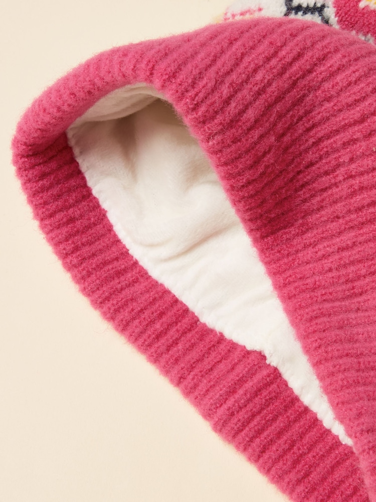 Joules Kara Pink Fairisle Bobble Beanie Hat - Image 4 of 4 Joules Kara Pink Fairisle Bobble Beanie Hat - Image 4 of 4