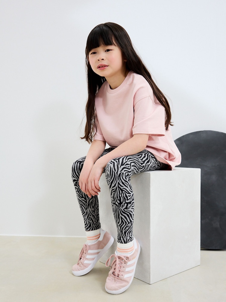 Zebra Grey Animal Print Leggings (3-16yrs) - Image 2 of 8 Zebra Grey Animal Print Leggings (3-16yrs) - Image 2 of 8