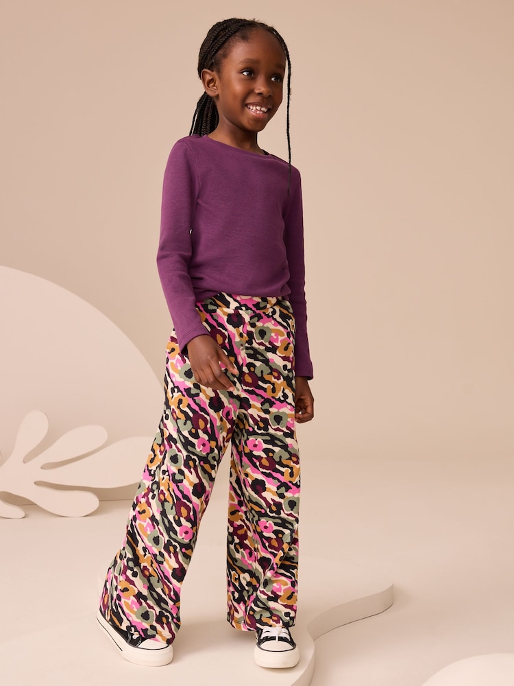 Pink/Green Abstract Animal Print 1 Pack Wide Leg Jersey Trousers (3-16yrs) - Image 1 of 9 Pink/Green Abstract Animal Print 1 Pack Wide Leg Jersey Trousers (3-16yrs) - Image 1 of 9
