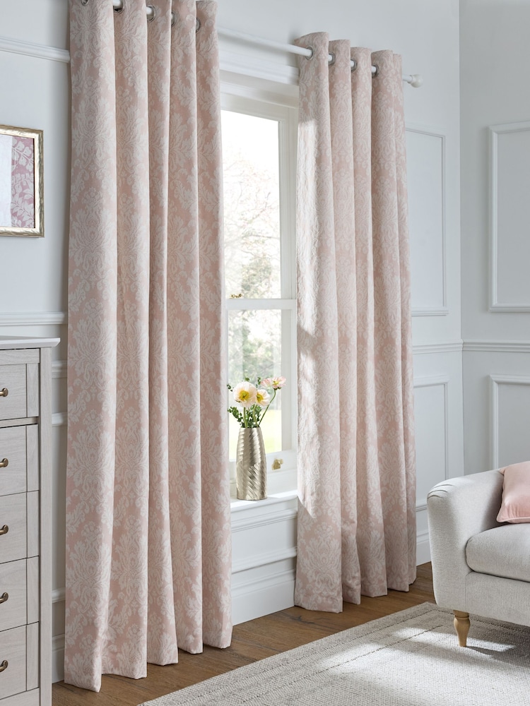 Pink Collection Luxe Damask Jacquard Eyelet Lined Curtains - Image 1 of 5
