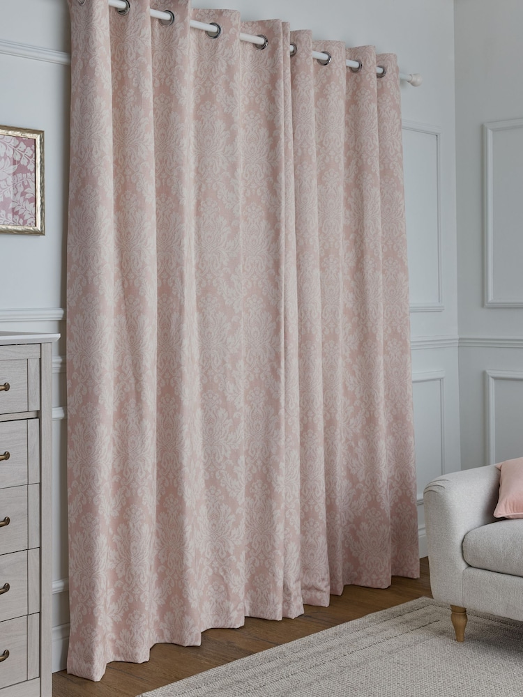 Pink Collection Luxe Damask Jacquard Eyelet Lined Curtains - Image 2 of 5