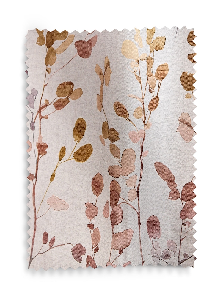 Natural/Orange Honesty Leaf Floral Print Blackout/Thermal Pencil Pleat Curtains - Image 7 of 7