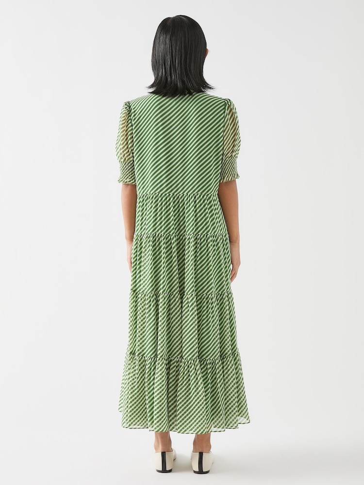 LK Bennett Green Petite Petite Coco Treetop Birch Tie Neck Georgette Dress - Image 2 of 3