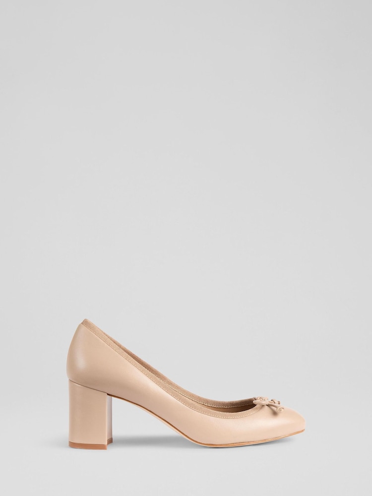 LK Bennett Natural Juliette Fawn Nappa Leather High Heel Grosgrain Ballerina Courts - Image 1 of 4