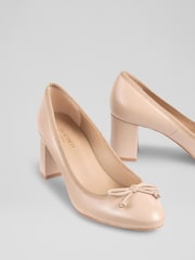 LK Bennett Natural Juliette Fawn Nappa Leather High Heel Grosgrain Ballerina Courts - Image 4 of 4
