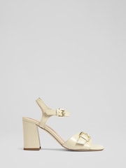 LK Bennett Cream Reeva Buttercream Croc Effect Oloid Buckle Sandals - Image 1 of 4
