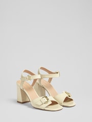 LK Bennett Cream Reeva Buttercream Croc Effect Oloid Buckle Sandals - Image 3 of 4