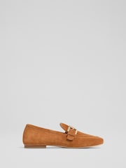 LK Bennett Brown Austin Suede Oloid Buckle Loafers - Image 1 of 4