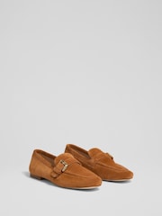 LK Bennett Brown Austin Suede Oloid Buckle Loafers - Image 2 of 4