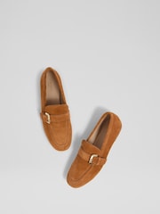 LK Bennett Brown Austin Suede Oloid Buckle Loafers - Image 3 of 4